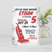 Stofzuiger verjaardagsuitnodiging RED Kaart (Staand voorkant)