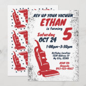 Stofzuiger verjaardagsuitnodiging RED Kaart (Voorkant / Achterkant)