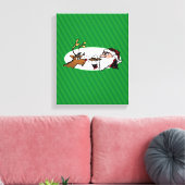 Stogie Santa en Reindeer op groene strepen Canvas Afdruk (Insitu (Woonkamer))