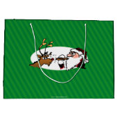 Stogie Santa en Reindeer op groene strepen Groot Large Cadeautasje (Achterkant)