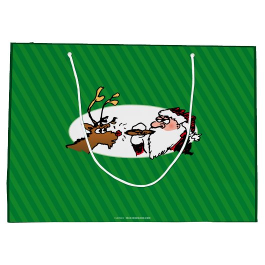 Stogie Santa en Reindeer op groene strepen Groot Large Cadeautasje (Achterkant)