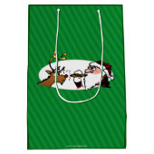 Stogie Santa en Reindeer op groene strepen Medium Cadeauzakje (Achterkant)