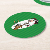 Stogie Santa en Reindeer op groene strepen Ronde Kartonnen Onderzetter (Gebogen)