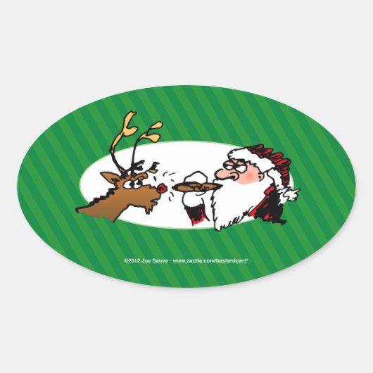 Stogie Santa Funny Cartoon Ovale Sticker (Voorkant)