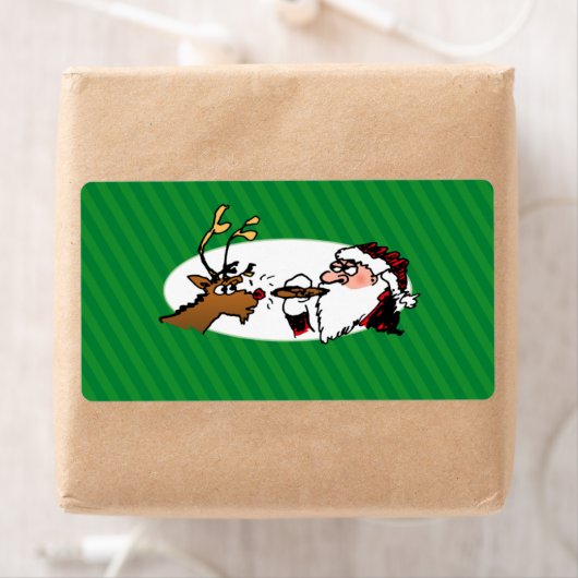 Stogie Smoking Santa Funny Green Stripe Kerstmis Etiket (Insitu)