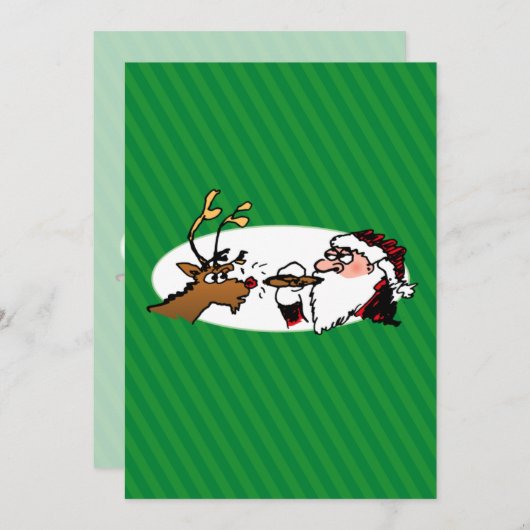 Stogie Smoking Santa Funny Green Stripe Kerstmis Feestdagenkaart (Voorkant / Achterkant)