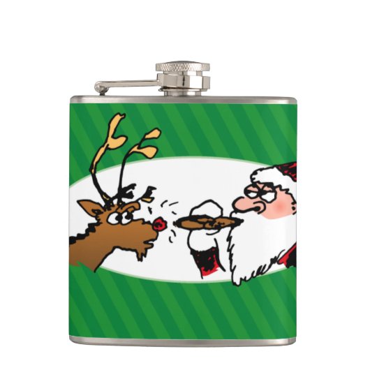 Stogie Smoking Santa Funny Green Stripe Kerstmis Heupfles (Voorkant)