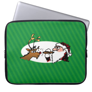 Stogie Smoking Santa Funny Green Stripe Kerstmis Laptop Sleeve