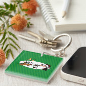 Stogie Smoking Santa Funny Green Stripe Kerstmis Sleutelhanger (Voorkant Rechts)