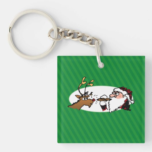 Stogie Smoking Santa Funny Green Stripe Kerstmis Sleutelhanger (voorkant)