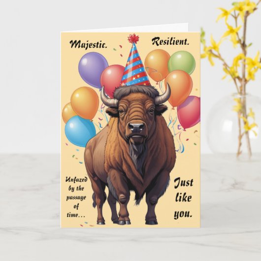 Stoic Bison Verjaardag Wijsheid Kaart (Gele Bloem)