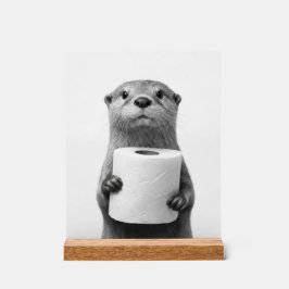 Stoic Otter Holding Toilet Paper Roll Black White Acryl Bord