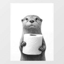 Stoic Otter Holding Toilet Paper Roll Black White Raamsticker
