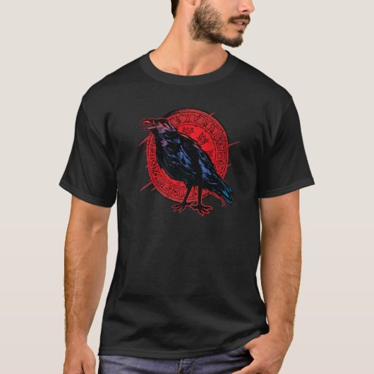Stoic Raven met shield Norse Mythology T-shirt (Voorkant)