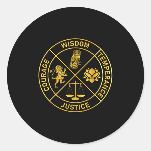 Stoic Virtuance Justice Courage St. Ronde Sticker (Voorkant)