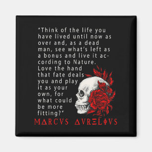Stoïcijns citaat Marcus Aurelius en Skull Stoicism Magneet
