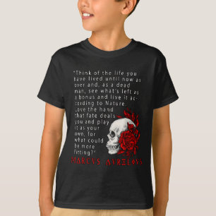 Stoïcijns citaat Marcus Aurelius en Skull Stoicism T-shirt