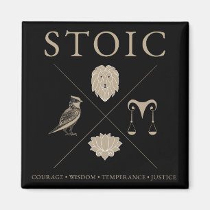 Stoïcijnse deugden, moed, wijsheid, matiging, gere magneet