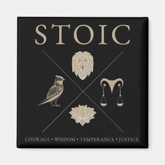 Stoïcijnse deugden, moed, wijsheid, matiging, gere magneet (Voorkant)