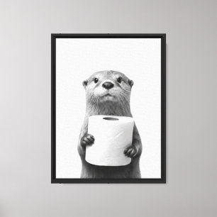 Stoïsche Otter met Toiletrol Minimalistisch Canvas Afdruk
