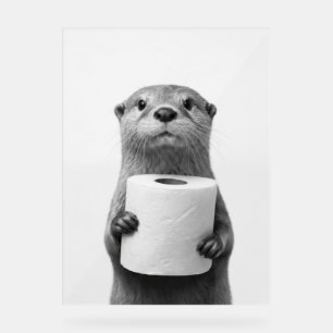 Stoïsche Otter met Toiletrol Zwart Wit Acryl Bord