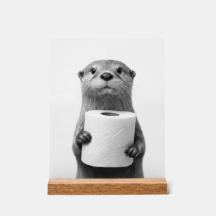 Stoïsche Otter met Toiletrol Zwart Wit Acryl Bord