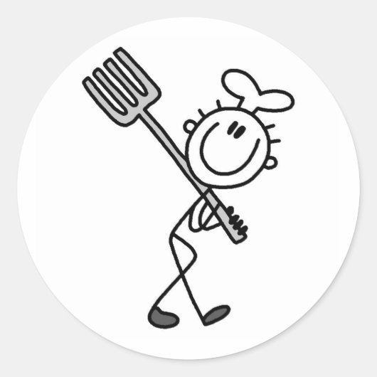 Stok figuur chef-kok met vork ronde sticker (Voorkant)