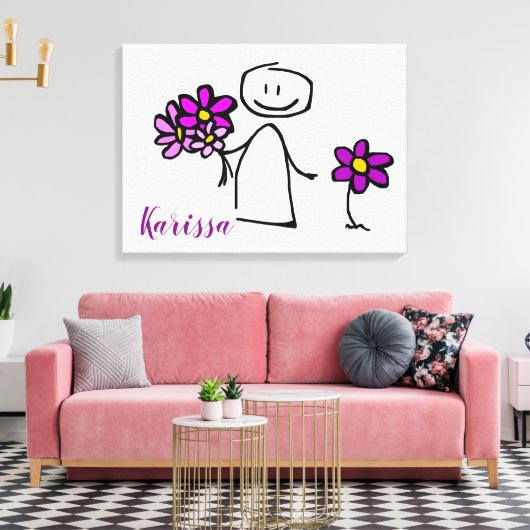 Stok figuur met bloemen canvas afdruk (Insitu (Woonkamer))