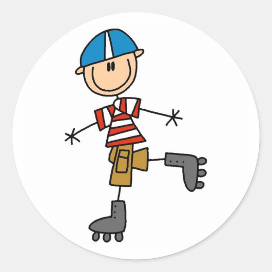 Stok figuur rolschaatsen ronde sticker (Voorkant)