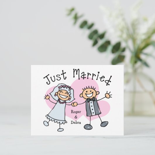 Stok mensen net getrouwd briefkaart (Staand voorkant)