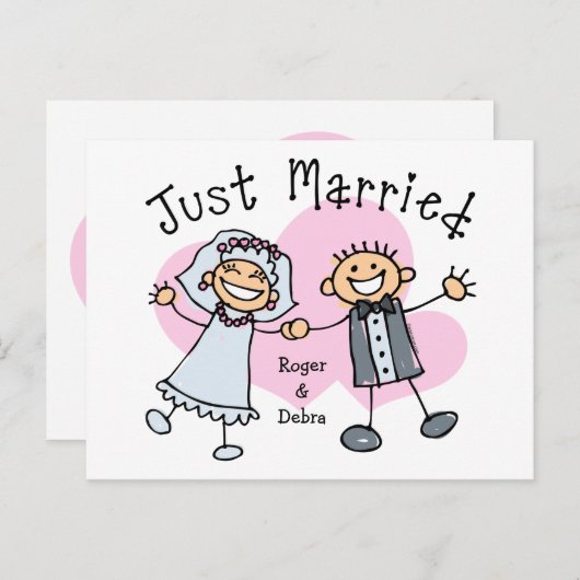 Stok mensen net getrouwd briefkaart (Voorkant / Achterkant)