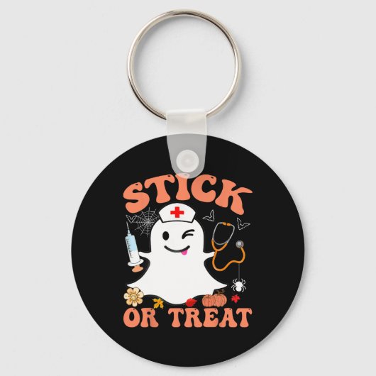 Stok of trakteer verpleegster grappig Halloween ko Sleutelhanger (Voorkant)