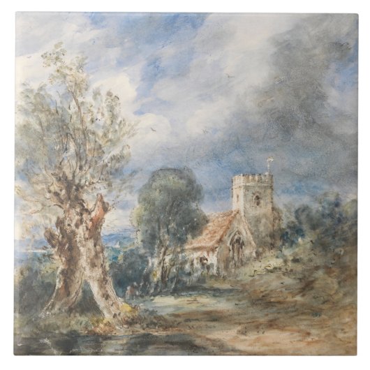 Stoke Poges Kerk (1834) John Constable Tegeltje (Voorkant)