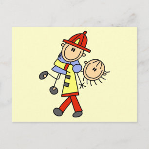 Stokfiguur brandweerman die levens redt briefkaart
