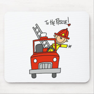 Stokfiguur brandweerman met brandweerauto muismat