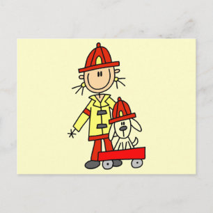 Stokfiguur brandweerman met Dalmatiër Briefkaart