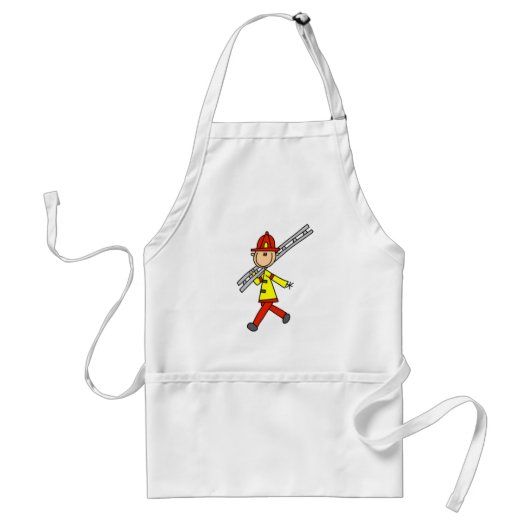 Stokfiguur brandweerman met ladder standaard schort (Voorkant)