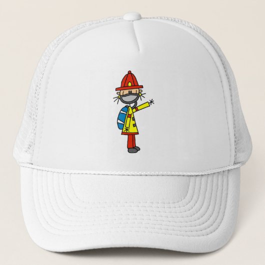 Stokfiguur brandweerman met maskerhoed trucker pet (Voorkant)