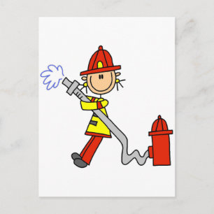 Stokfiguur brandweerman met slang briefkaart
