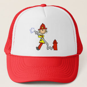 Stokfiguur Brandweerman met Slang Hoed Trucker Pet