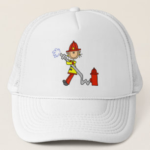 Stokfiguur brandweerman met slang trucker pet
