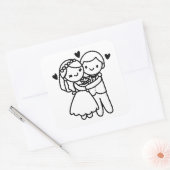 Stokfiguur Bruid en Bruidegom Knuffelen Trouwen Vierkante Sticker (Envelop)