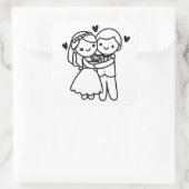 Stokfiguur Bruid en Bruidegom Knuffelen Trouwen Vierkante Sticker (Tas)