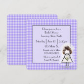 Stokfiguur Bruid Op Paarse Gingham Kaart (Voorkant / Achterkant)