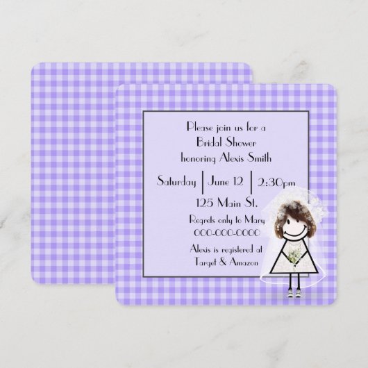 Stokfiguur Bruid Op Paarse Gingham Kaart (Voorkant / Achterkant)