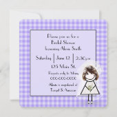 Stokfiguur Bruid Op Paarse Gingham Kaart (Voorkant)