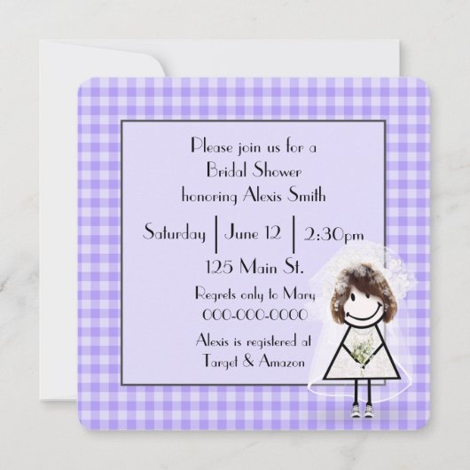 Stokfiguur Bruid Op Paarse Gingham Kaart