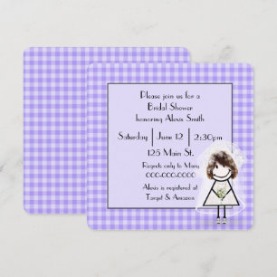Stokfiguur Bruid Op Paarse Gingham Kaart