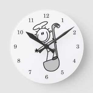 Stokfiguur Chef Met Pollepel Ronde Klok