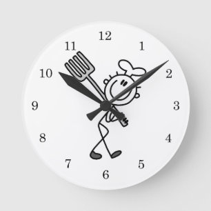 Stokfiguur Chef Met Vork Ronde Klok